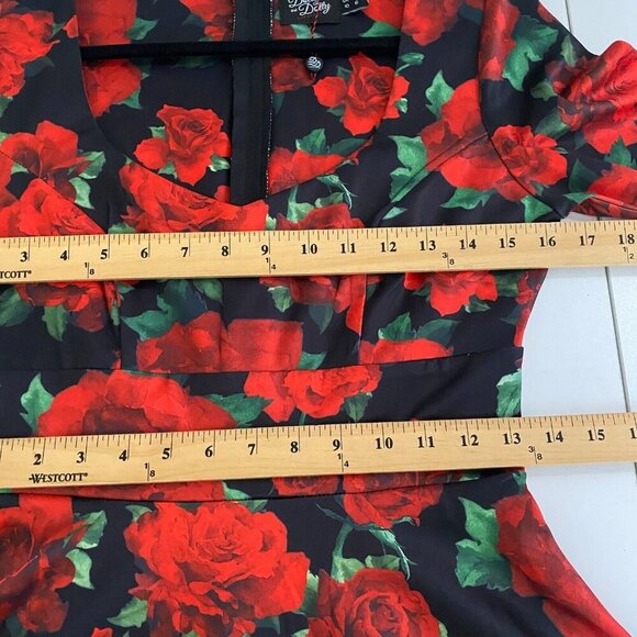 Dolly & Dotty Fit & Flare Midi Dress Size 6 Red Floral Half Sleeve Retro Pinup - Picture 9 of 11